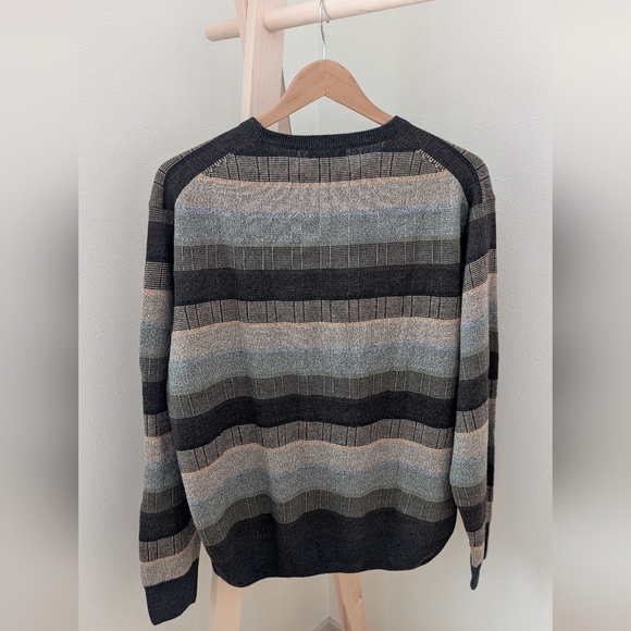 Vintage 90's Striped Crewneck Sweater In Charcoal/Ivory/Green/Lt. Blue - Picture 9 of 10